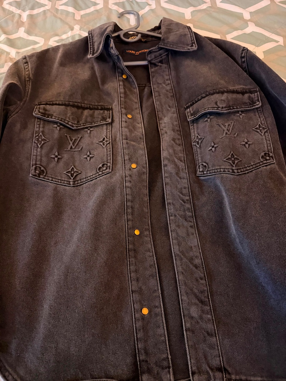 Louis Vuitton Black Embroidered Monogram Denim Shirt Jacket - Picture 2 of 2